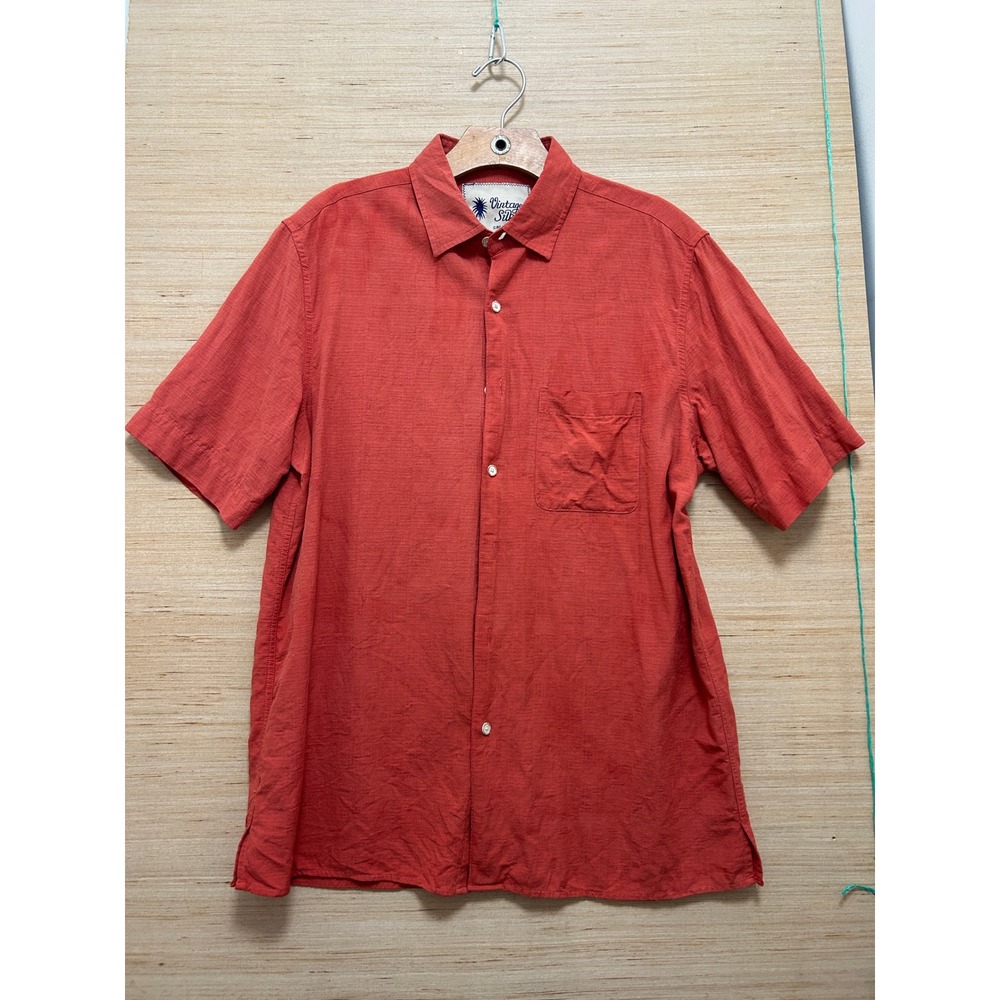 Vintage Silk Circa 1969 Mens‎ Rust Orange Silk Rayon Short Sleeve Shirt Medium
